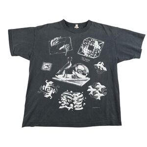 Vtg M.C. Escher Shirt Mens XL Art Graphic All Over Print 90s Single‎ Stitch 1991